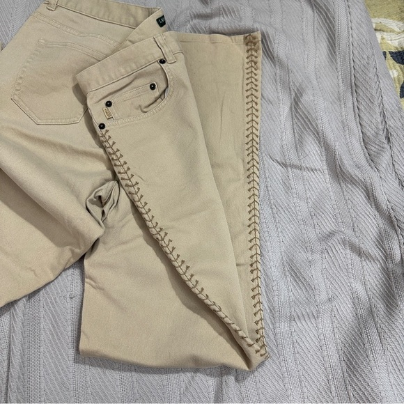 Vintage Lauren Ralph Lauren size 12 jeans, tan, stitching, bootcut, spring - Picture 6 of 10